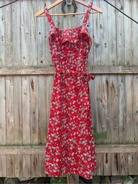 Banana Republic Red Floral Maxi Dress w Ruffle Americana Sundress Party Guest